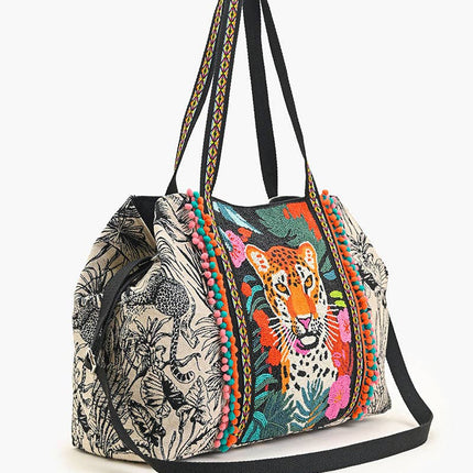 Tropical Leopard Embellished Tote