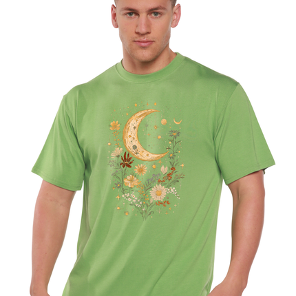 Celestial Moon Boho Flowers Vintage Unisex Bamboo/Cotton Graphic T-Shirt