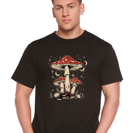 Boho Retro Hippie Mushrooms Natural Unisex Bamboo/Cotton Graphic T-Shirt