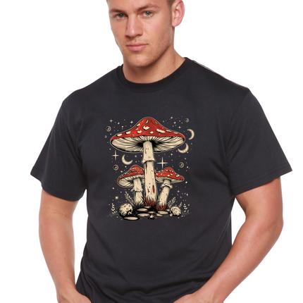 Boho Retro Hippie Mushrooms Natural Unisex Bamboo/Cotton Graphic T-Shirt
