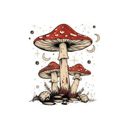 Boho Retro Hippie Mushrooms Natural Unisex Bamboo/Cotton Graphic T-Shirt