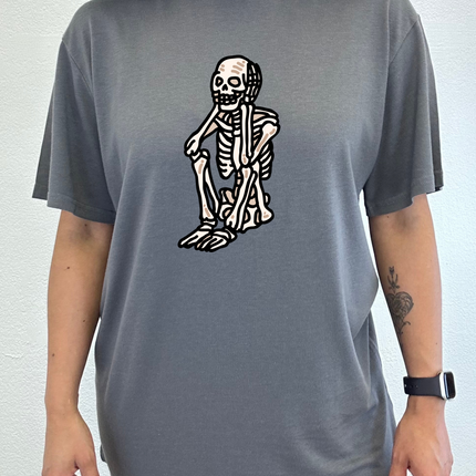 Sad Skeleton Halloween Unisex Bamboo Viscose/Organic Cotton Short Sleeve Graphic T-Shirt
