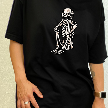 Sad Skeleton Halloween Unisex Bamboo Viscose/Organic Cotton Short Sleeve Graphic T-Shirt
