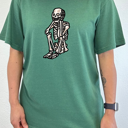 Sad Skeleton Halloween Unisex Bamboo Viscose/Organic Cotton Short Sleeve Graphic T-Shirt