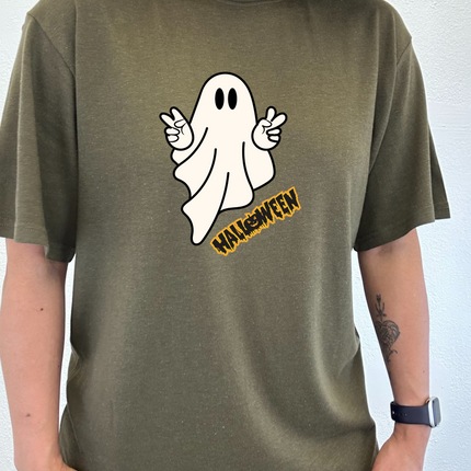 Halloween Ghost Unisex Bamboo Viscose/Organic Cotton Short Sleeve Graphic T-Shirt