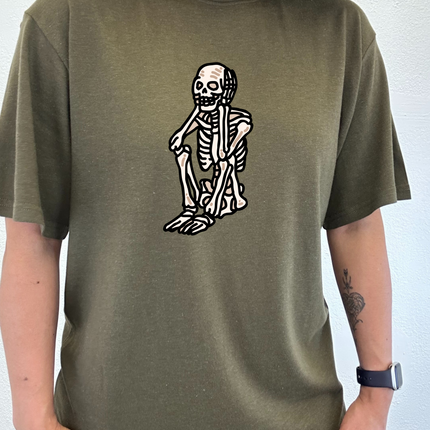 Sad Skeleton Halloween Unisex Bamboo Viscose/Organic Cotton Short Sleeve Graphic T-Shirt