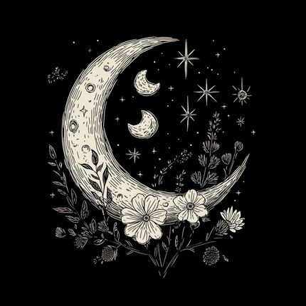 Moons and Stars Boho Flowers Vintage Unisex Bamboo/Cotton Graphic T-Shirt
