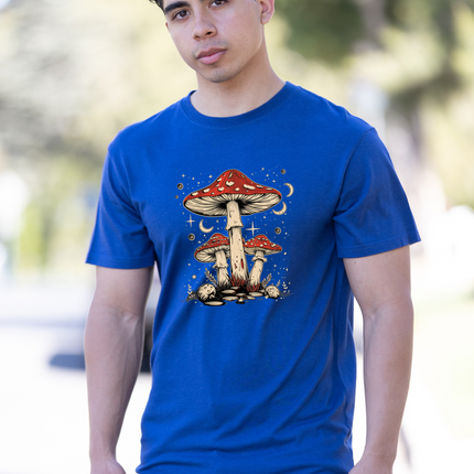 Boho Retro Hippie Mushrooms Natural Unisex Bamboo/Cotton Graphic T-Shirt