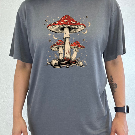 Boho Retro Hippie Mushrooms Natural Unisex Bamboo/Cotton Graphic T-Shirt
