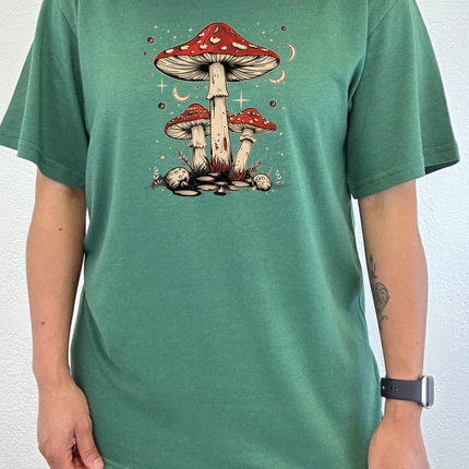 Boho Retro Hippie Mushrooms Natural Unisex Bamboo/Cotton Graphic T-Shirt