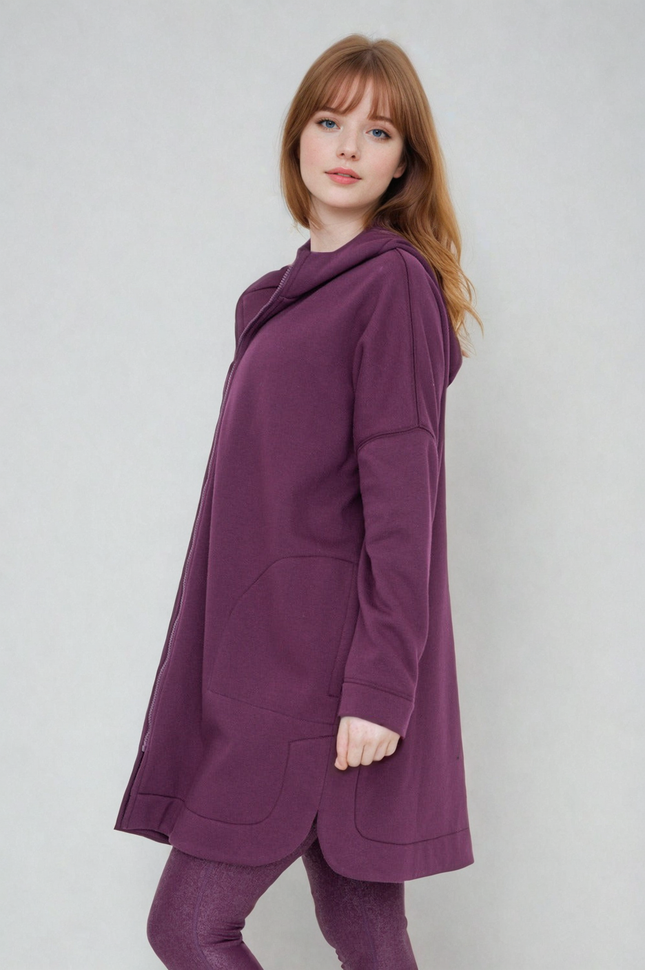 Cozy Comfort Zip Up Hoodie Jacket Burgundy