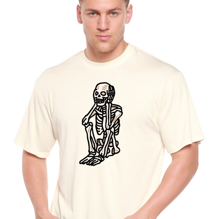 Sad Skeleton Halloween Unisex Bamboo Viscose/Organic Cotton Short Sleeve Graphic T-Shirt