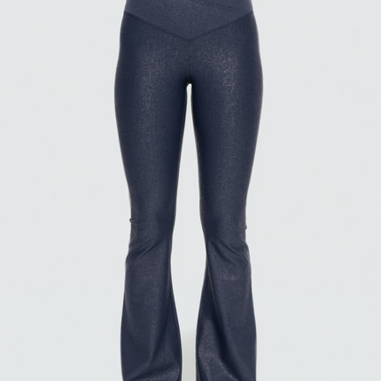 Luxe Edge Leather-Look Crossover Flare Leggings