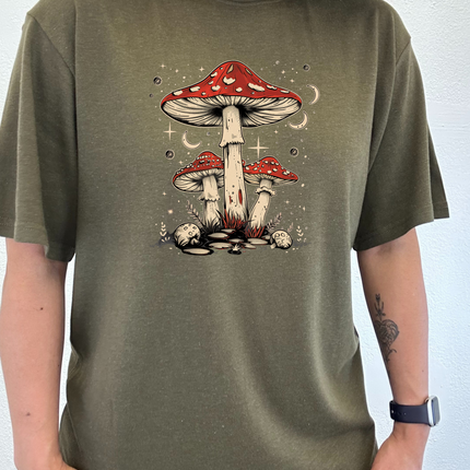 Boho Retro Hippie Mushrooms Natural Unisex Bamboo/Cotton Graphic T-Shirt