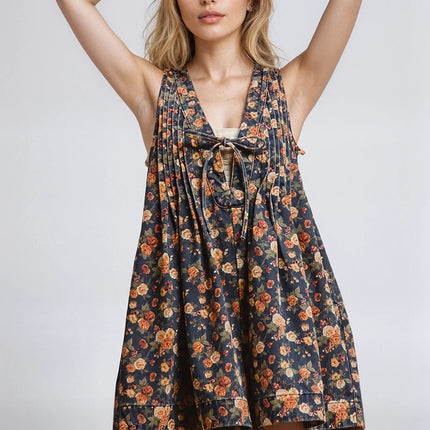 Vintage Bloom Denim Romper