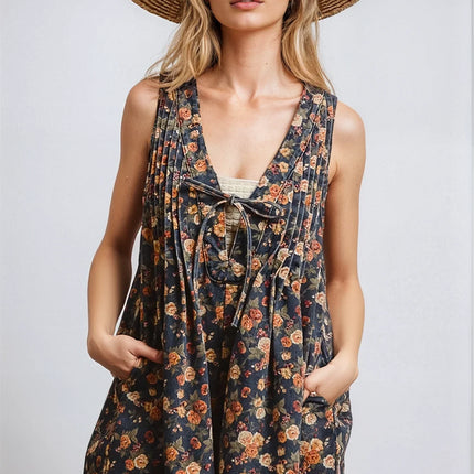 Vintage Bloom Denim Romper