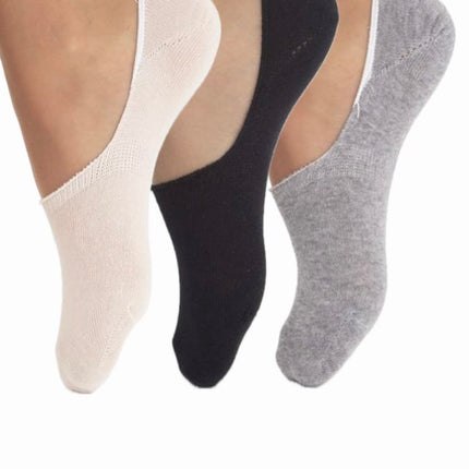 No Show Socks Set for Women - Soft, Breathable, Anti-Slip Socks with Silicone Grip, Invisible Design, Size 36/40, 3 pairs, Black/Light Grey Melange/Panna