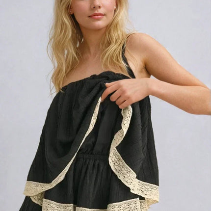 Isla Lace-Trim Layered Tube Romper