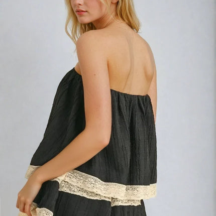 Isla Lace-Trim Layered Tube Romper