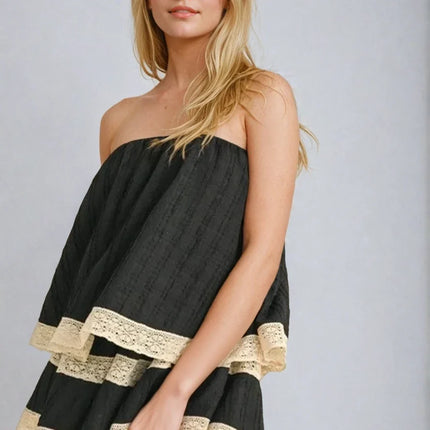 Isla Lace-Trim Layered Tube Romper