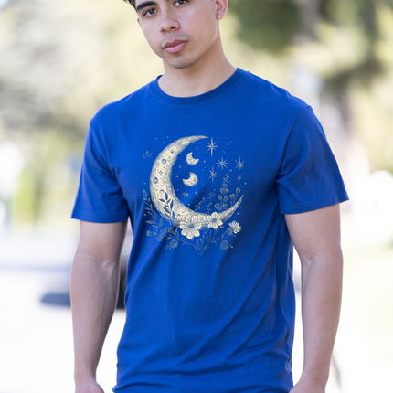 Moons and Stars Boho Flowers Vintage Unisex Bamboo/Cotton Graphic T-Shirt