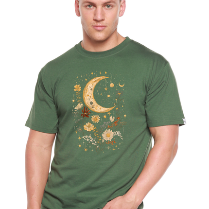 Celestial Moon Boho Flowers Vintage Unisex Bamboo/Cotton Graphic T-Shirt