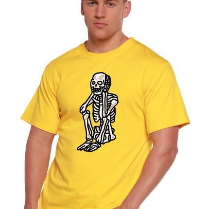 Sad Skeleton Halloween Unisex Bamboo Viscose/Organic Cotton Short Sleeve Graphic T-Shirt