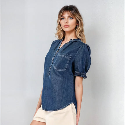 Mineral Washed Denim Top
