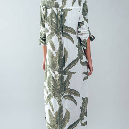 Tropical Palm Leaf Button-Down Midi Dress - Resort and Spring Collection