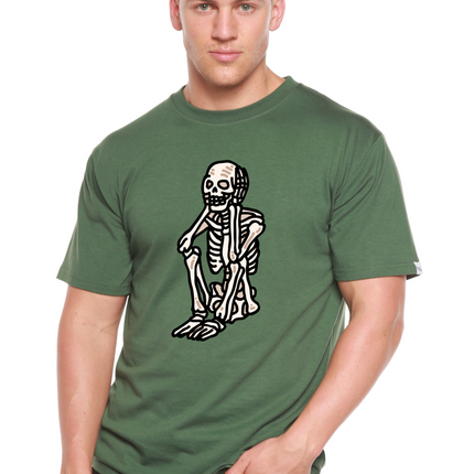 Sad Skeleton Halloween Unisex Bamboo Viscose/Organic Cotton Short Sleeve Graphic T-Shirt