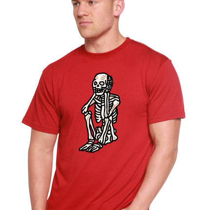Sad Skeleton Halloween Unisex Bamboo Viscose/Organic Cotton Short Sleeve Graphic T-Shirt