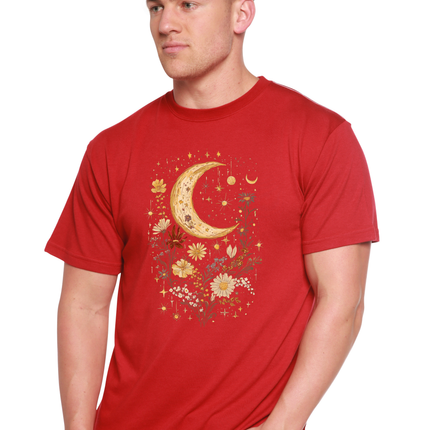 Celestial Moon Boho Flowers Vintage Unisex Bamboo/Cotton Graphic T-Shirt