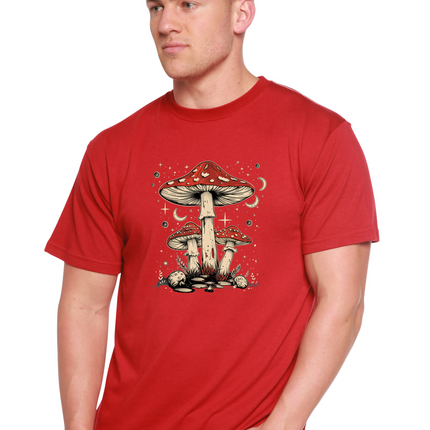 Boho Retro Hippie Mushrooms Natural Unisex Bamboo/Cotton Graphic T-Shirt
