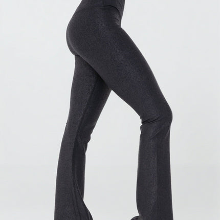 Luxe Edge Leather-Look Crossover Flare Leggings