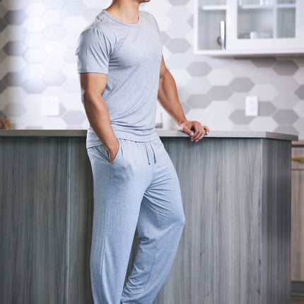 Men's Soft Bamboo Lounge Pajama Set - Short Sleeve Top & Pants