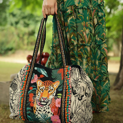 Tropical Leopard Embellished Tote
