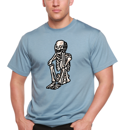 Sad Skeleton Halloween Unisex Bamboo Viscose/Organic Cotton Short Sleeve Graphic T-Shirt