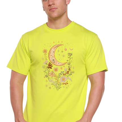 Celestial Moon Boho Flowers Vintage Unisex Bamboo/Cotton Graphic T-Shirt