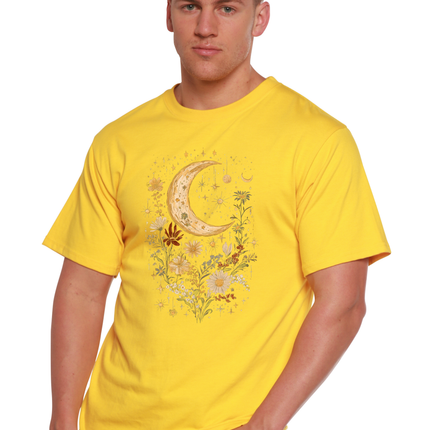Celestial Moon Boho Flowers Vintage Unisex Bamboo/Cotton Graphic T-Shirt
