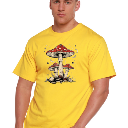 Boho Retro Hippie Mushrooms Natural Unisex Bamboo/Cotton Graphic T-Shirt
