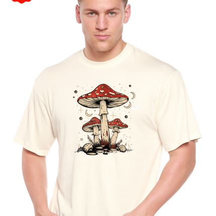 Boho Retro Hippie Mushrooms Natural Unisex Bamboo/Cotton Graphic T-Shirt