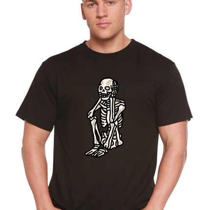 Sad Skeleton Halloween Unisex Bamboo Viscose/Organic Cotton Short Sleeve Graphic T-Shirt