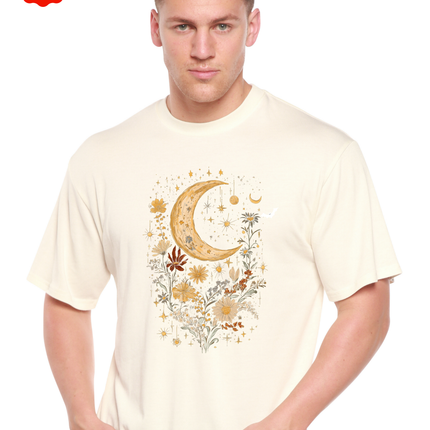 Celestial Moon Boho Flowers Vintage Unisex Bamboo/Cotton Graphic T-Shirt