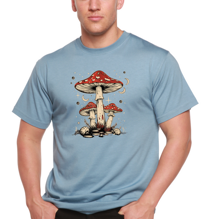 Boho Retro Hippie Mushrooms Natural Unisex Bamboo/Cotton Graphic T-Shirt