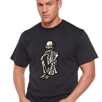 Sad Skeleton Halloween Unisex Bamboo Viscose/Organic Cotton Short Sleeve Graphic T-Shirt