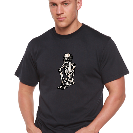 Sad Skeleton Halloween Unisex Bamboo Viscose/Organic Cotton Short Sleeve Graphic T-Shirt