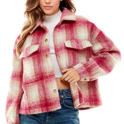 Vibrant Aura Pink Plaid Pocket Shacket