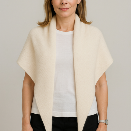 Angora and Wool | Triangle Knit Scarf (solid, beige)