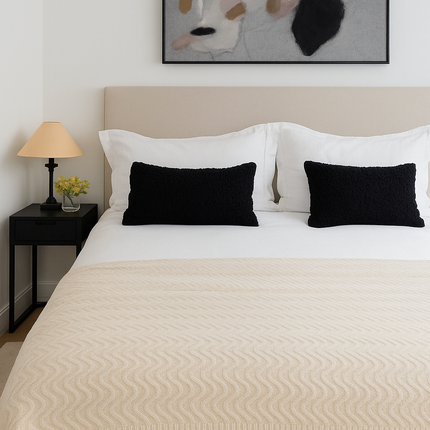Angora and Wool | Ultra Soft Throw Blanket (solid, beige)