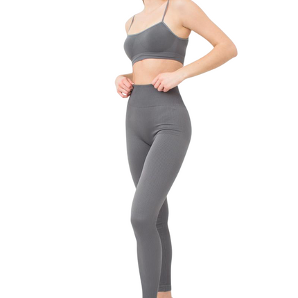Seamless Ribbed High-Waisted Push-Up Leggings for Women - Yoga, Workout, Gym, and Casual Wear